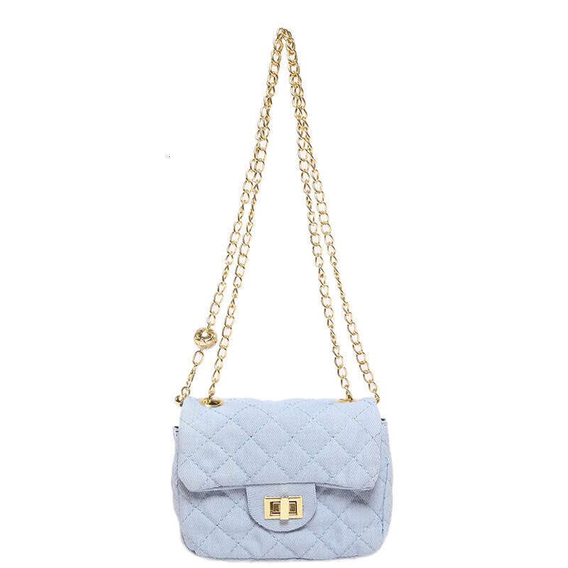 DHessentials Trendy Quilted Denim Crossbody Bag - Stylish Small Square Shoulder Purse with Chain Strap for Women (12.5x17x8cm, 180g)