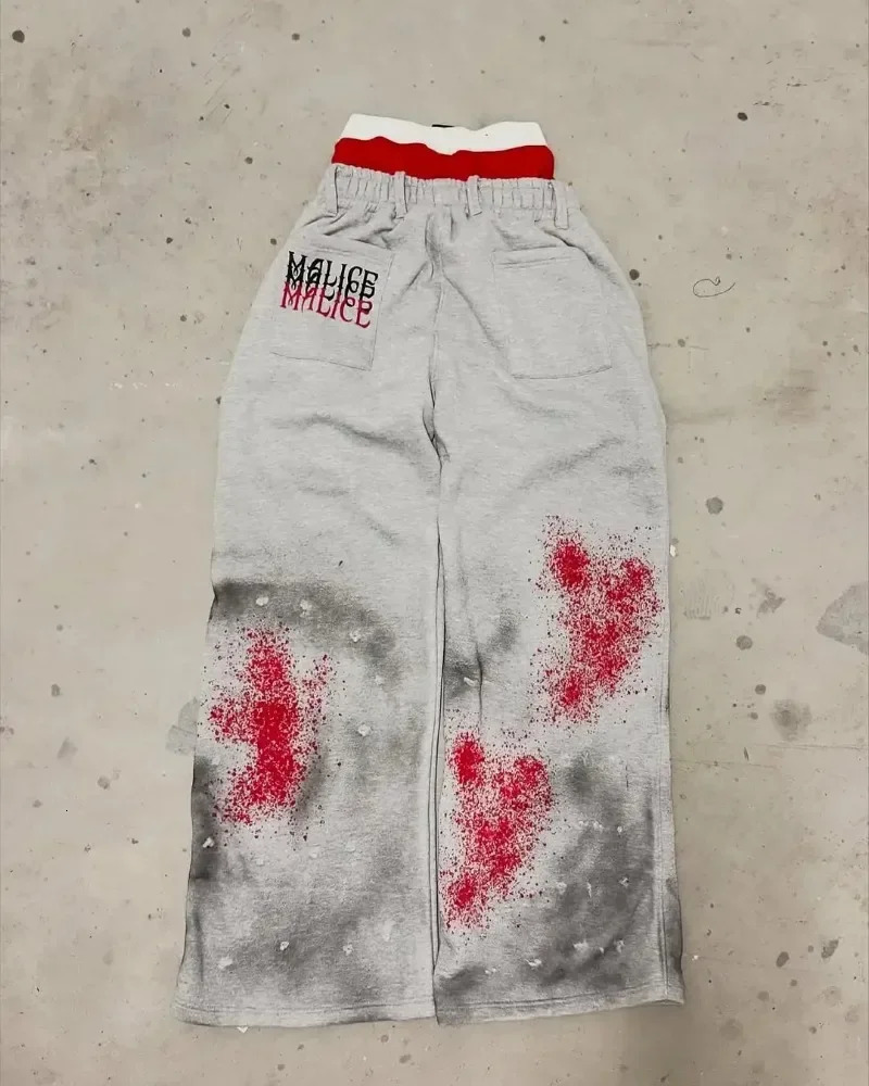 Men Street Stain Staining Hip Hop Fashion Double Waist Pants High waisted Jogger Drawstring Sweatpants Y2K Loose Cargo Trousers 250809