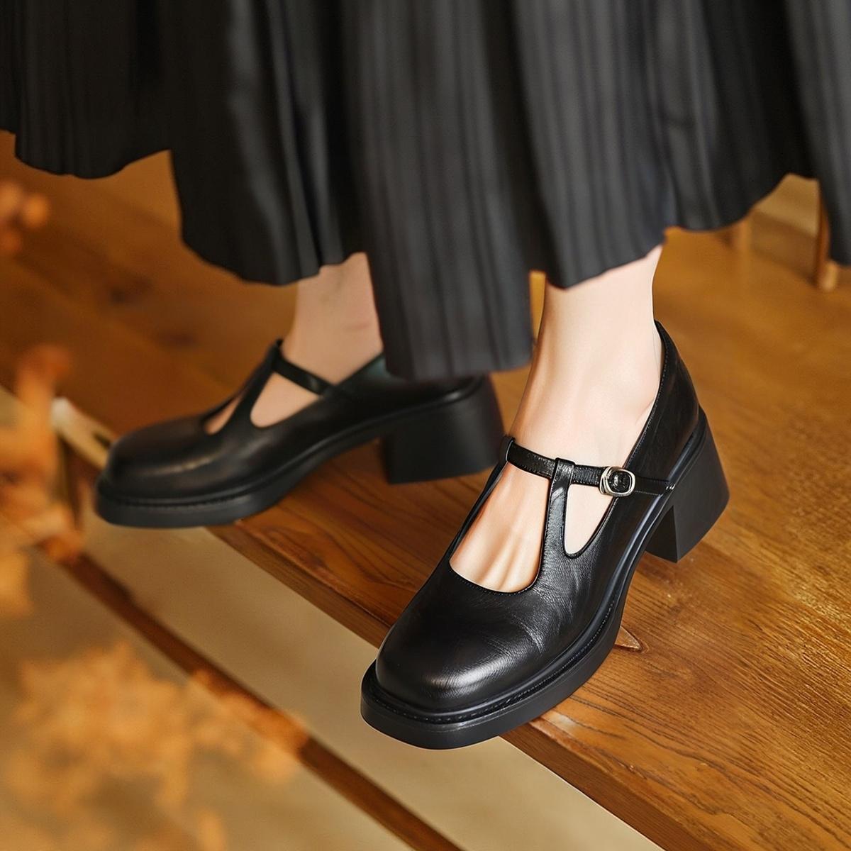 Vintage Mary Jane High Heels Leather Single Shoes 2025 Designer's New Soft Leather Women's Shoes