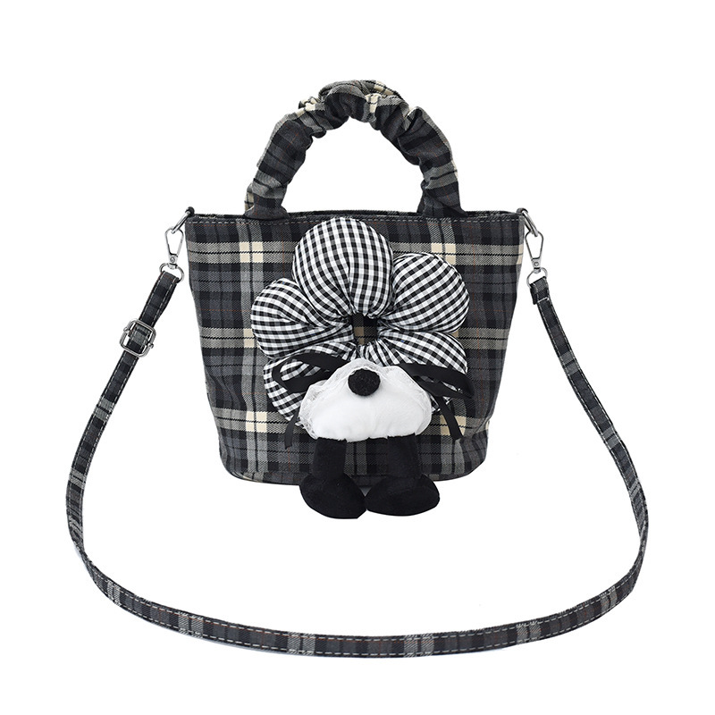 Korean Style High-End Simple Canvas Tote for Women 2025 Summer New Red Plaid Crossbody Bucket Bag ddmymoon