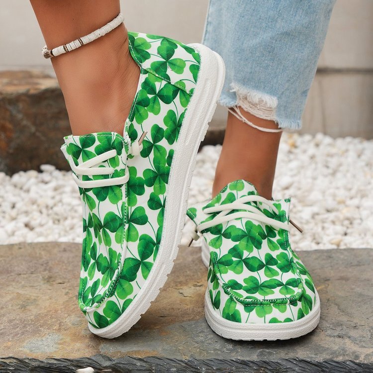 2025 New Designer Women's Large-sized All-season Canvas Men's Shoes Breathable Clover-printed Colorful Export Sports Flat Casual Shoes For E