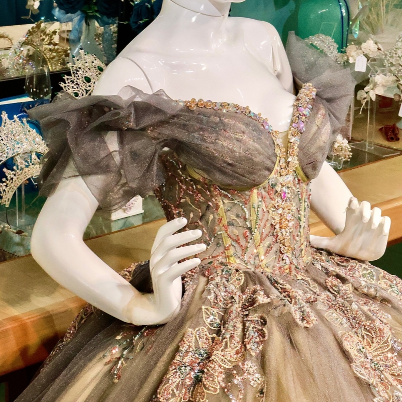 Olive green Shiny Quinceanera Dresses Off The Shoulder Applique Lace Beads Tull Party Birthday Ball Gown Vestidos De 15 Anos Sweet 16 Dress