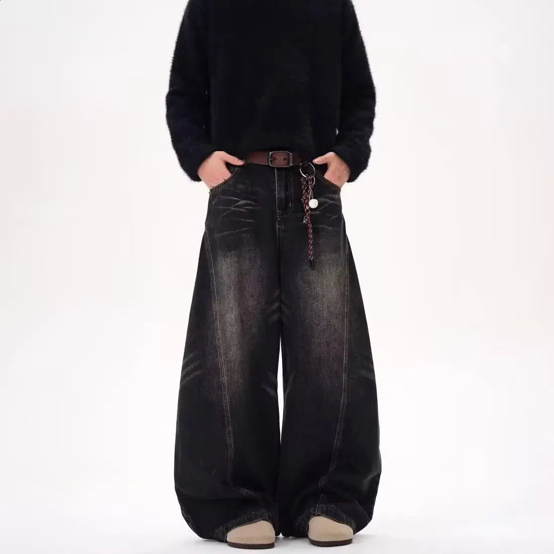 Spring American high street men and women trendy hip-hop straight leg washed jeans for couples loose retro casual pants 250805