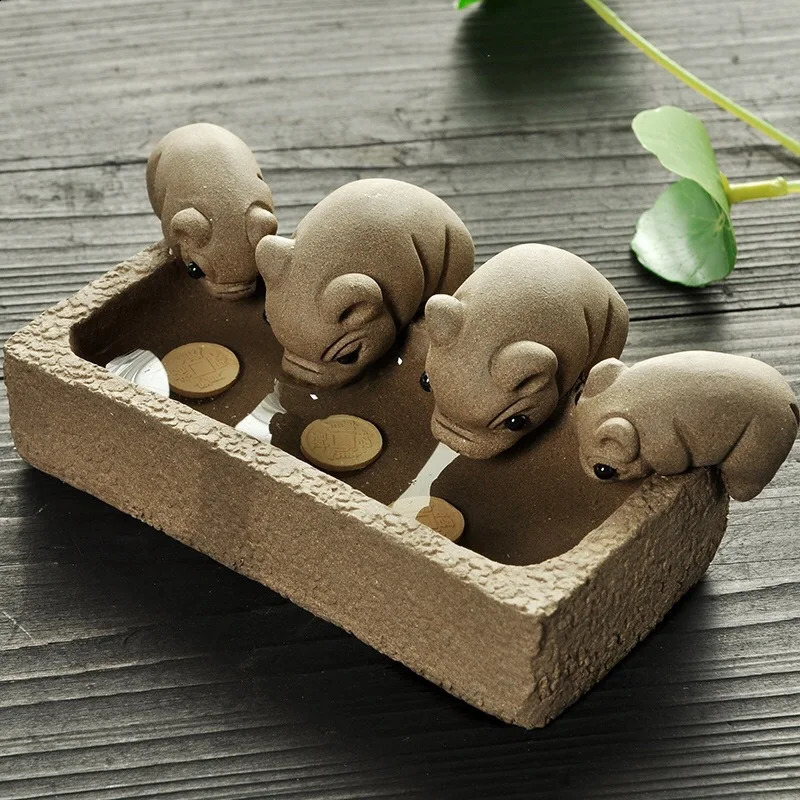 Yixing Clay Tea Pet Four Piglets Sculpture Gongfu Tea Ceremony Decor Chinese Decor figurine for tea ceremony tea pet 250805