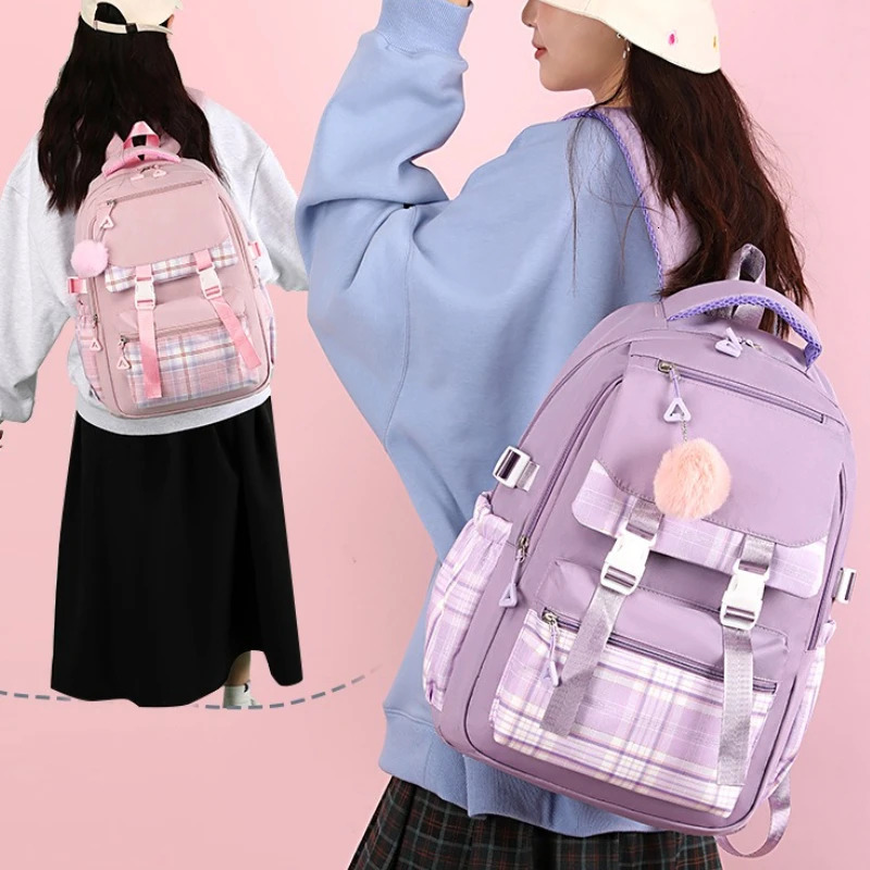 High Aesthetic School Backpack for Teen Girls Cute Double Strap Bag Lightweight Casual Travel Bookbag Students 250811