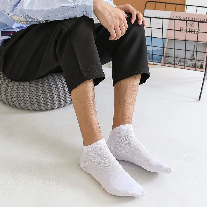 20Pcs Mens Socks Spring Summer Thin Breathable Soft Polyester Cotton Black Casual Business Ankle Boat Size EU3845 250805