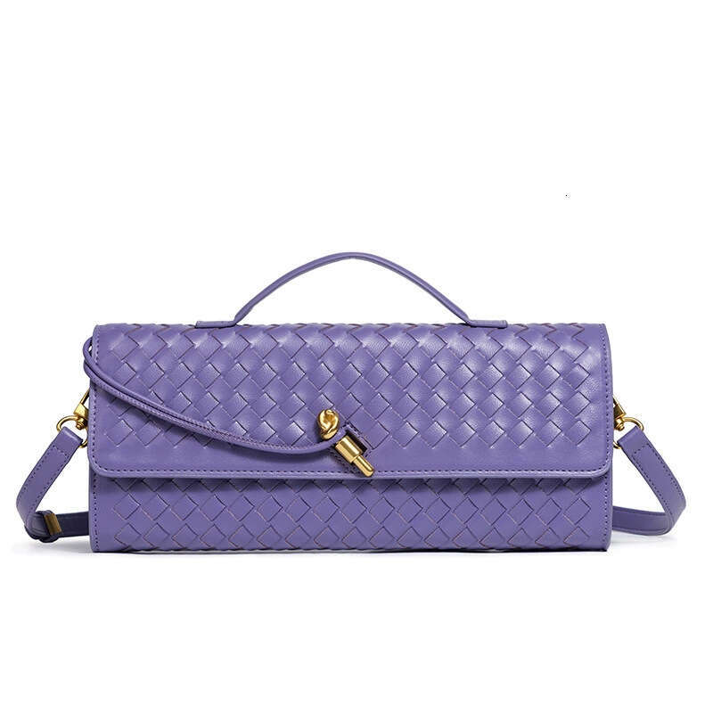 Hot Selling Handmade Soft Leather Baguette Horizontal Square Accordion Solid Color Handheld Crossbody Women's Bag