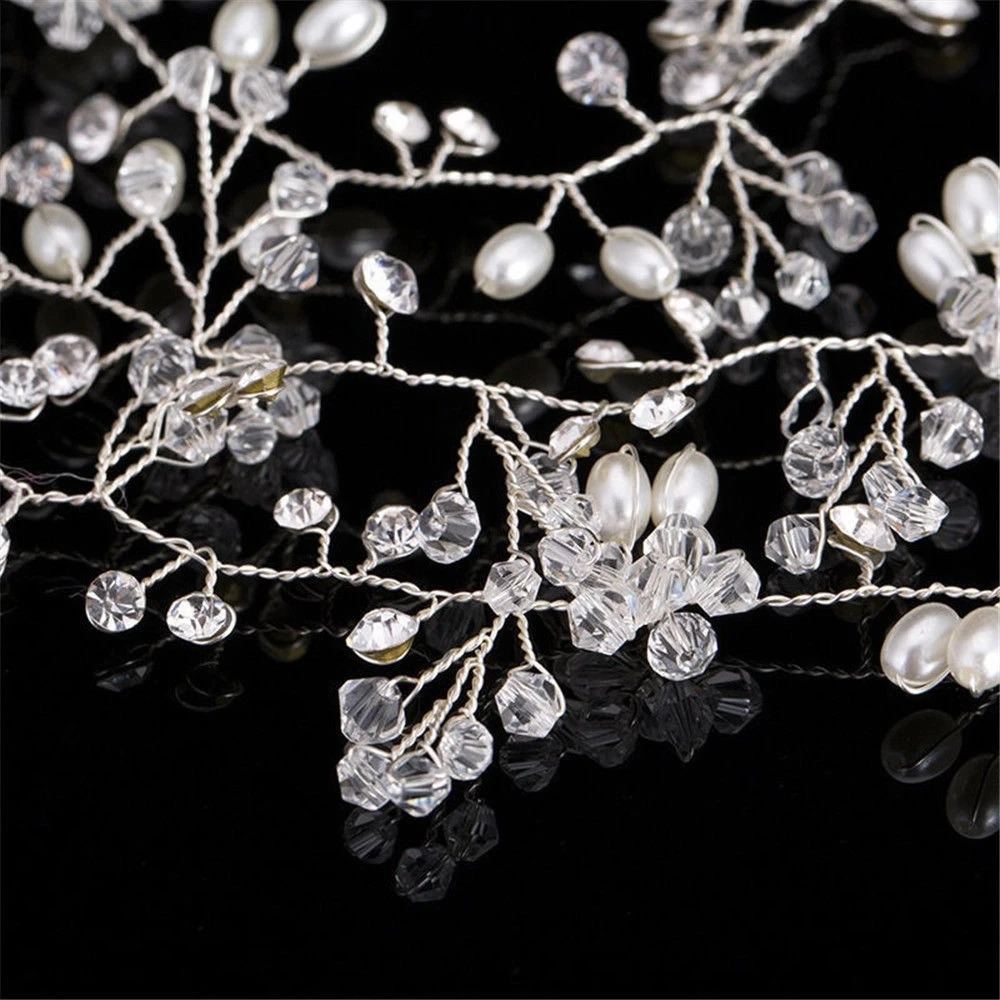 35CM Women Bridal Wedding Crystal Bride Hair Accessories Pearl Flower Headband Handmade Hairband Beads Decorative Comb 250804