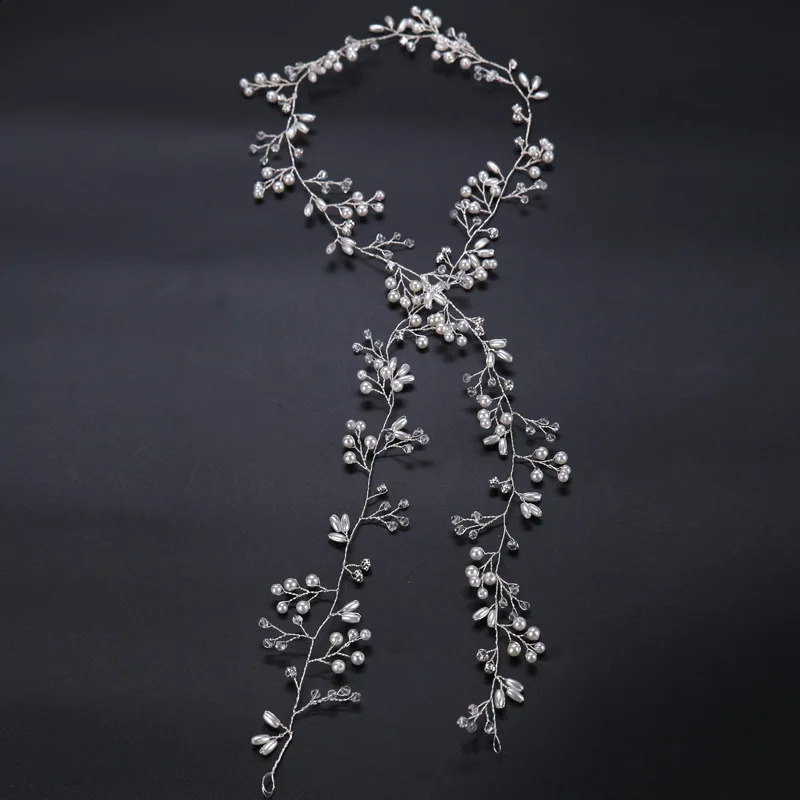 3550cm Long Bridal Handmade Crystal Pearl Hair Band Headdress Wedding Accessories Beads Headband Jewelry Fashion 250804