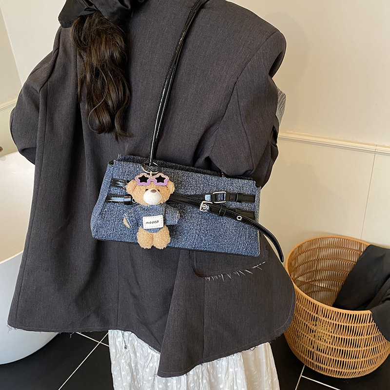 PU Denim Underarm High-End Color-Block Baguette 2025 New Korean Style Casual Niche Shoulder Bag ddmymoon