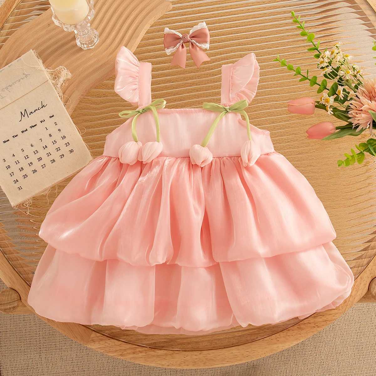 Baby Girl Clothes Summer Tulip Pattern Solid Color Halter Puffy Girls Dress Cute Casual Princess Dress for Baby Girl W250811
