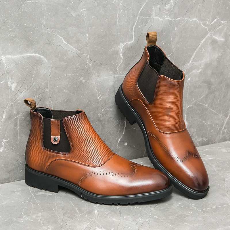 Golden Sapling Party Men Boots Casual Business Shoes Comfortable Chelsea Boot Office Shoe Leisure Flats Slip-on Fashion Footwear W250811