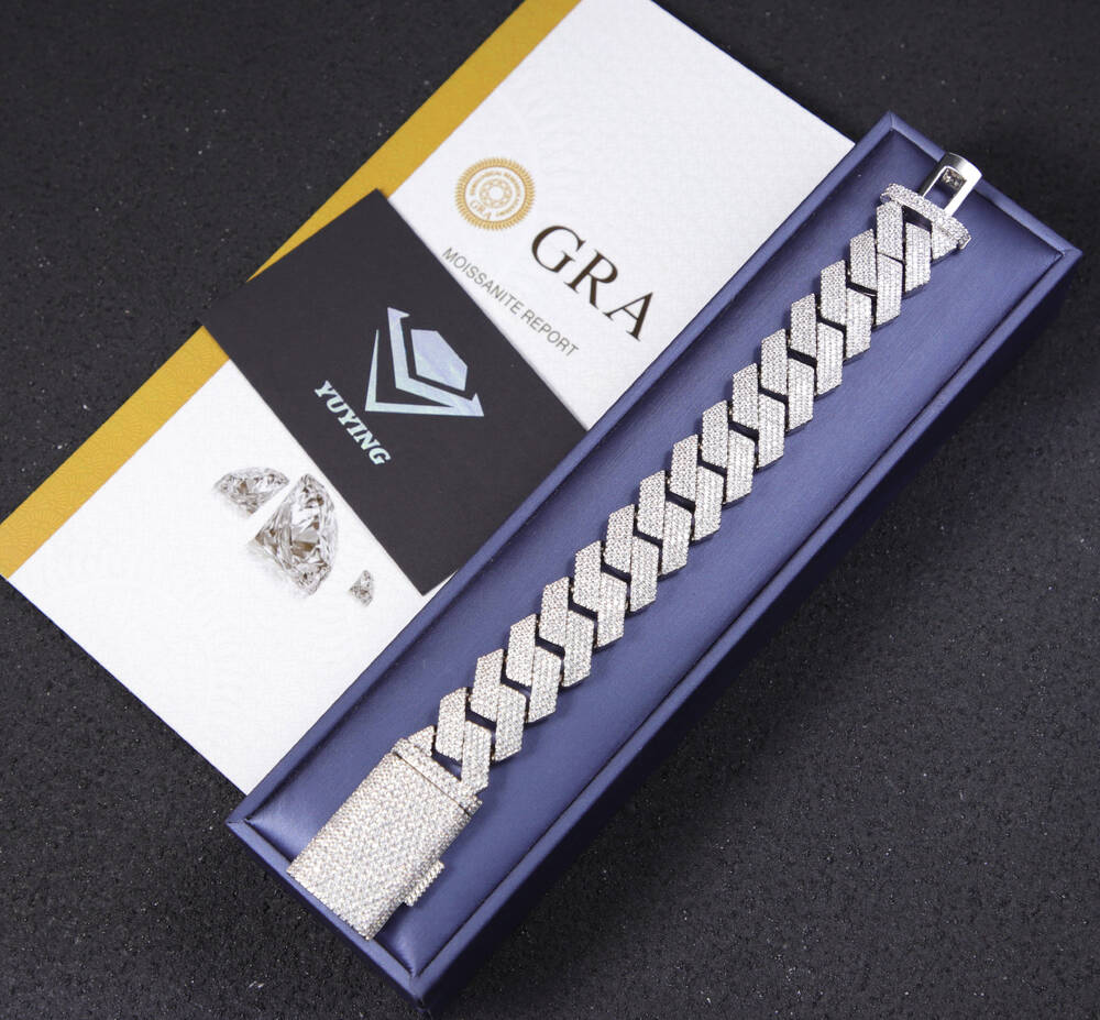 2025 20mm 24mm 4rows Heavy Chain 100% Passed test Iced Out S925 Silver White Gold Plated with Iced Out Moissanite Cuban Chain Link