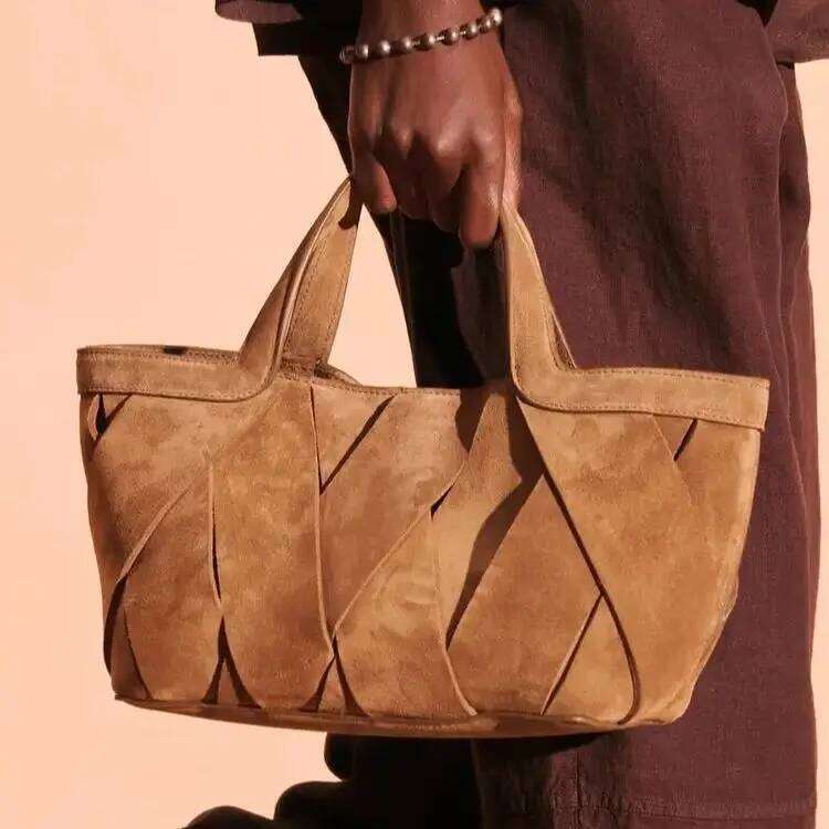 Women's Mini Suede Shopper Bag, Design New in Handbags For Women, Solid Color Woven Tote Bags,