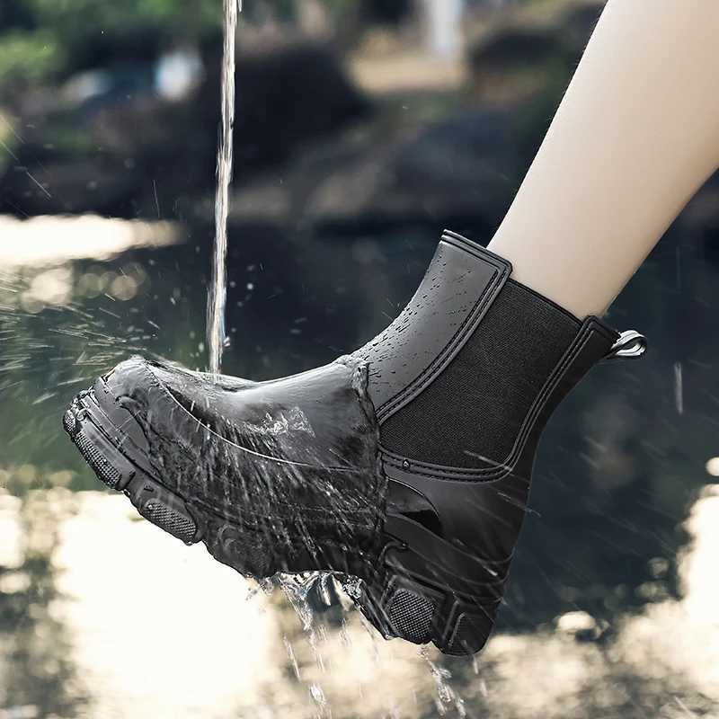 Martin Rain Boots for Women Fashionable Short-Tube Waterproof Shoes for Outdoor Wear New Mid-Tube Chelsea Waterproof Anti-Slip Rain Boots for Women W2