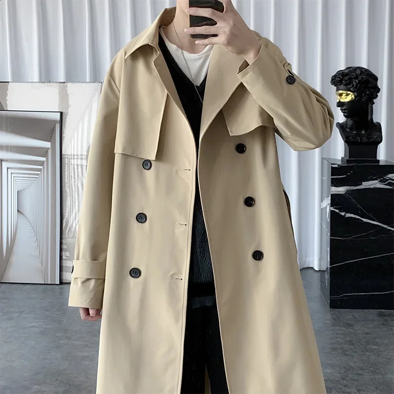 Fashion Mens Business Windbreaker Long Jackets Korean Style Spring Trench Coat Males Streetwear 250808