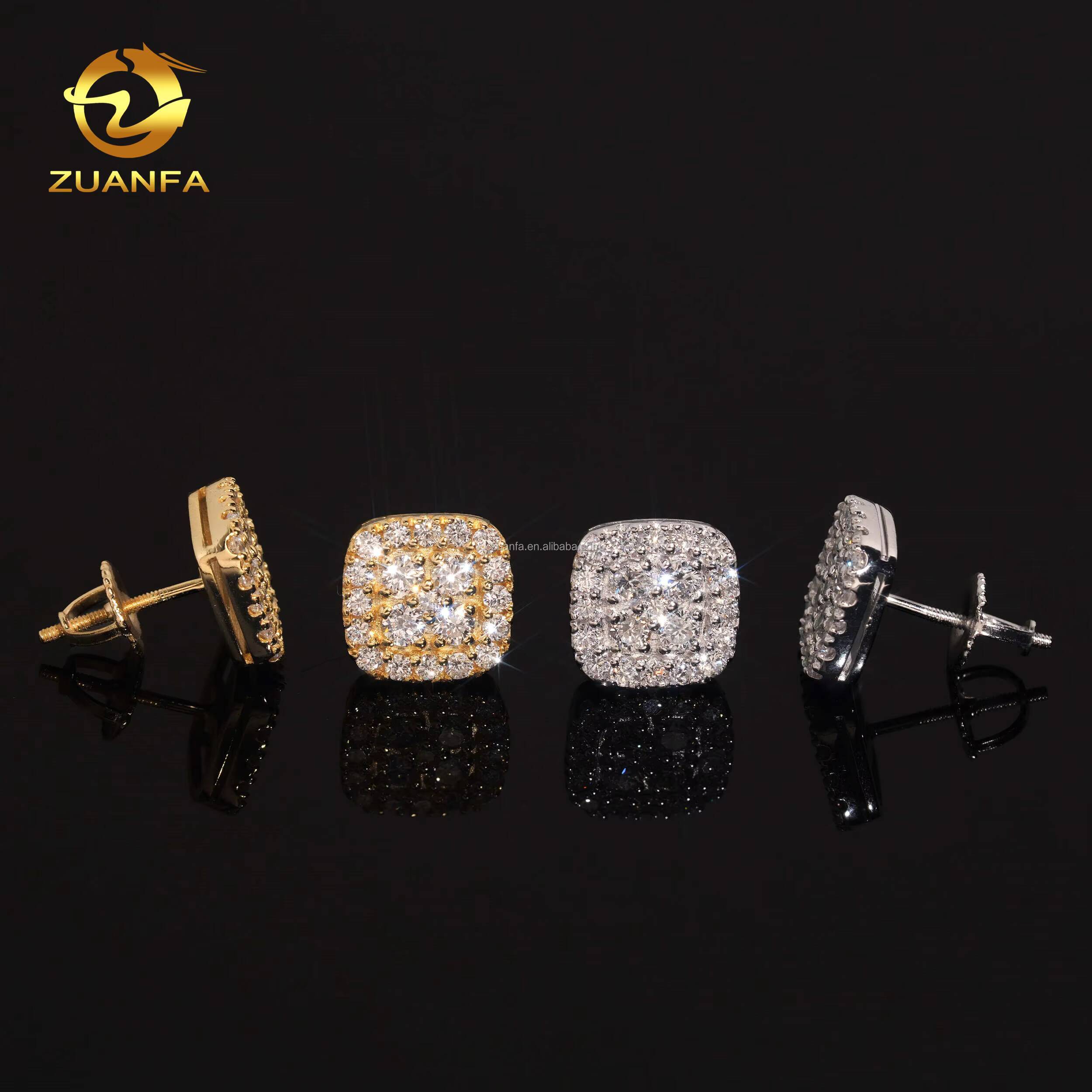 In Stock Luxury Jewelry Iced Out Hip Hop Sterling Silver 925 Screw Back Lab Grown Diamond HPHT Brilliant Shape Cluster Earrings