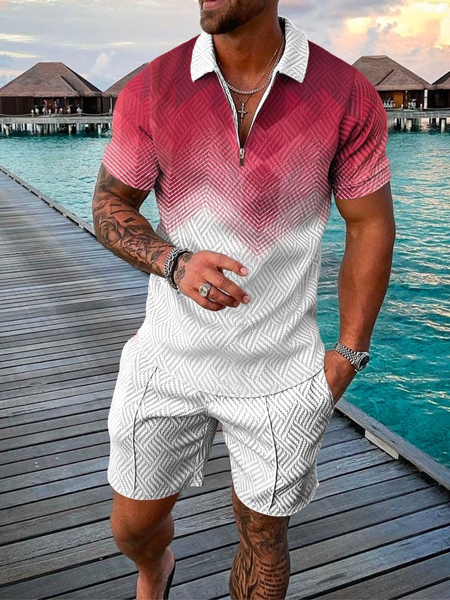 2025 New fashion Casual Suit 3D Digital Printing Zipper Short Sleeve Men's Shorts