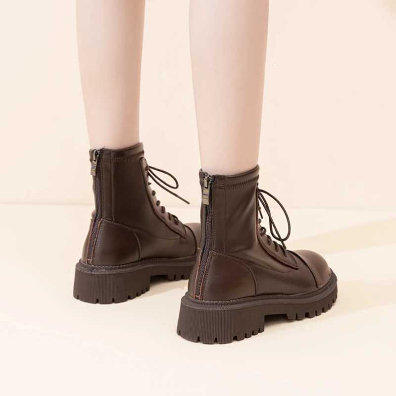 Cowhide Internal Increase Marton Boots Women British Style 2021 Thick-soled Short Boots Genuine Leather Ladies Ankle Boots W250811