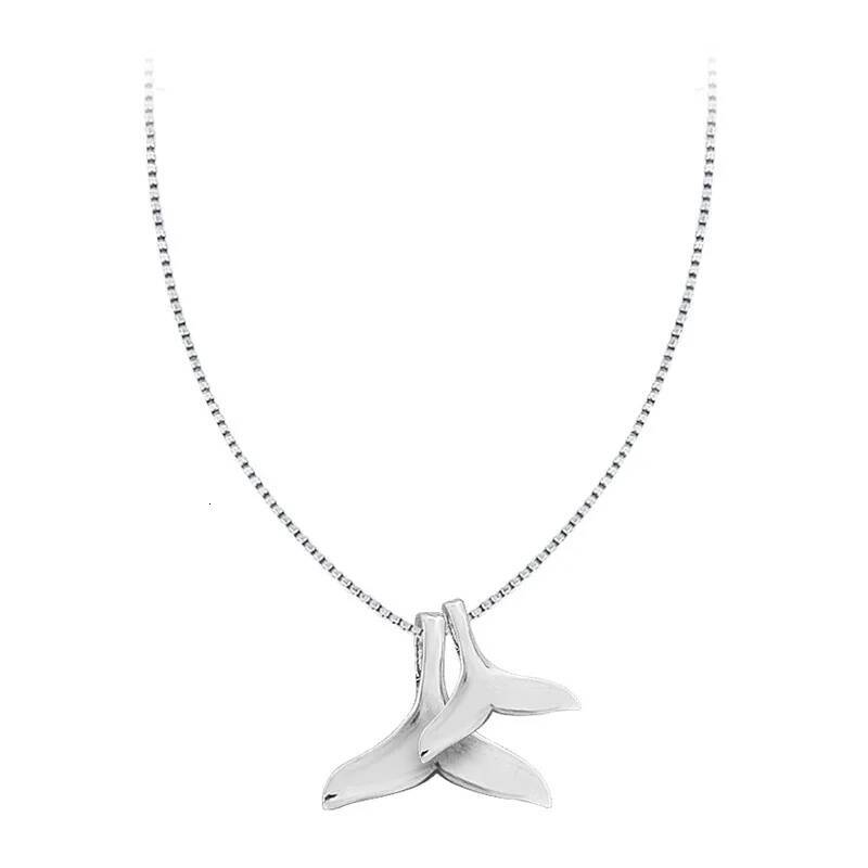 Sterling Sier Double Whale Tail Choker Necklaces & Pendants For Women Flyleaf Creative Lady Fine Wedding Party Jewelry