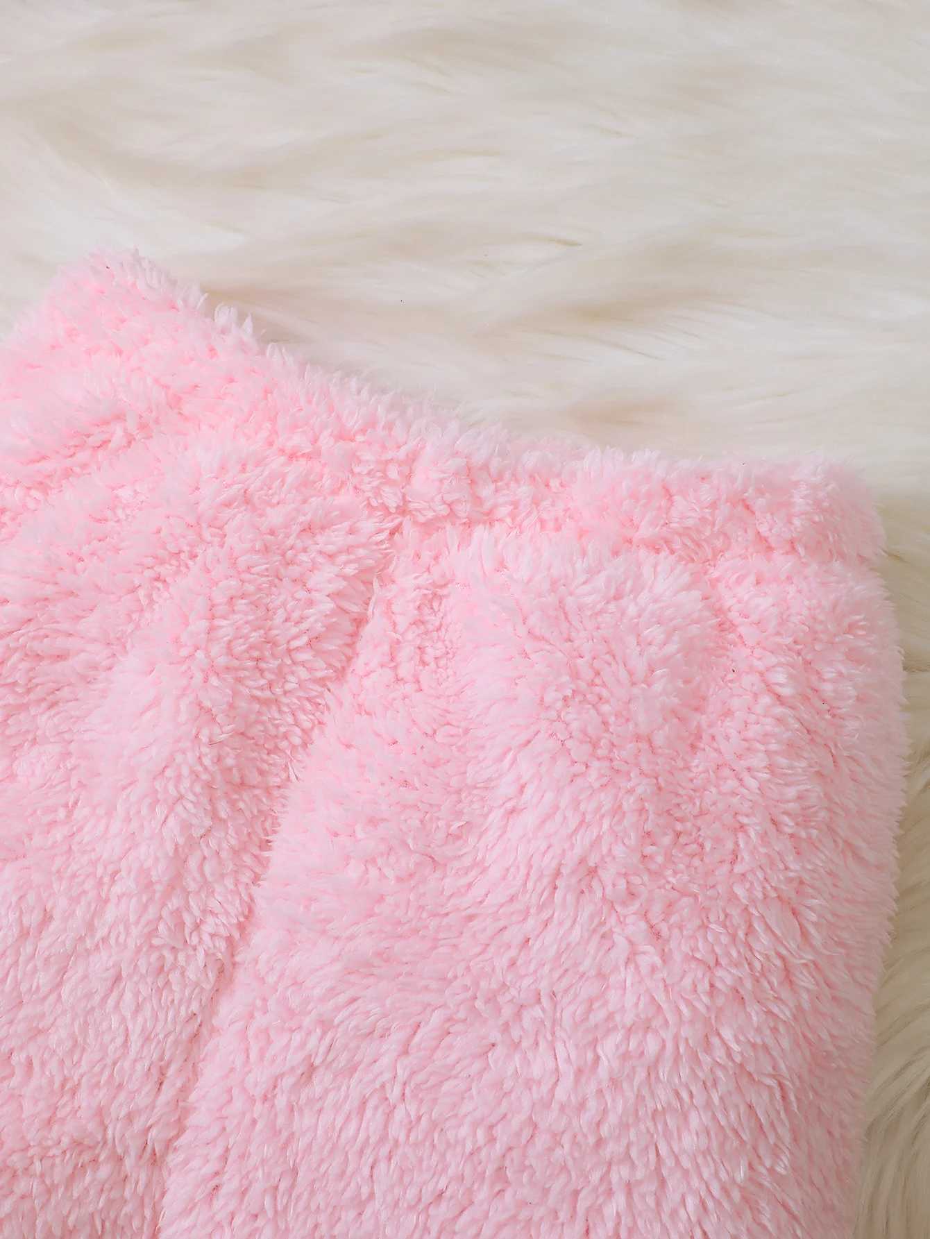 Autumn And Winter Pink Fluffy Set Baby Girls Cute Bunny Figure Hooded Long Sleeve Hoodie Elastic Waist Solid Color Pants Z250811