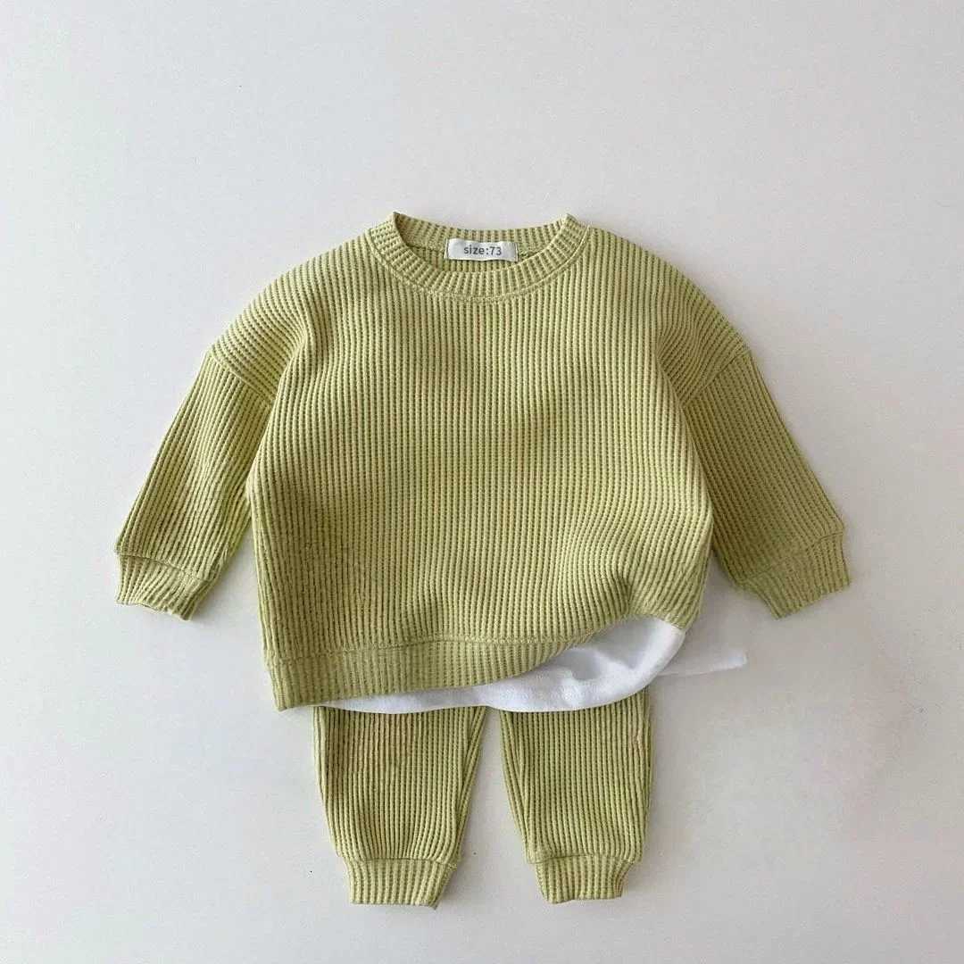 Autumn Casual Loose 2-Piece Baby Ribbed Knit Round Neck Sweatshirt Pants Set Faux Layered Outfit for 0-3T Boys Girls Z250811