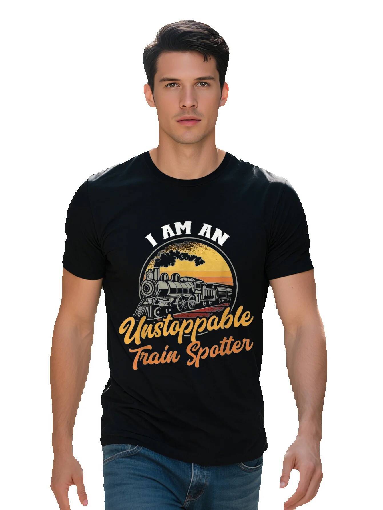 Men S shirt g Cotton Vintage I Am An Unstoppable Train Spotter Railroader Gift T Shirt 238ff