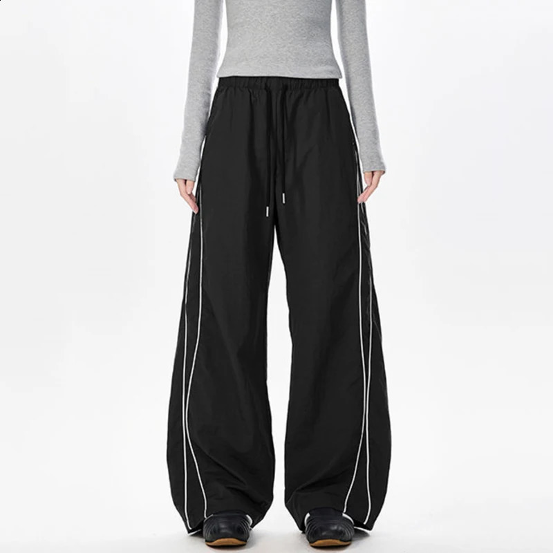 IEFB Korean Style Mens Casual Pants Soldi Color Line Contrast Color Elastic Waist Male Drawstrinf Bottom Simple 9W4124 250805