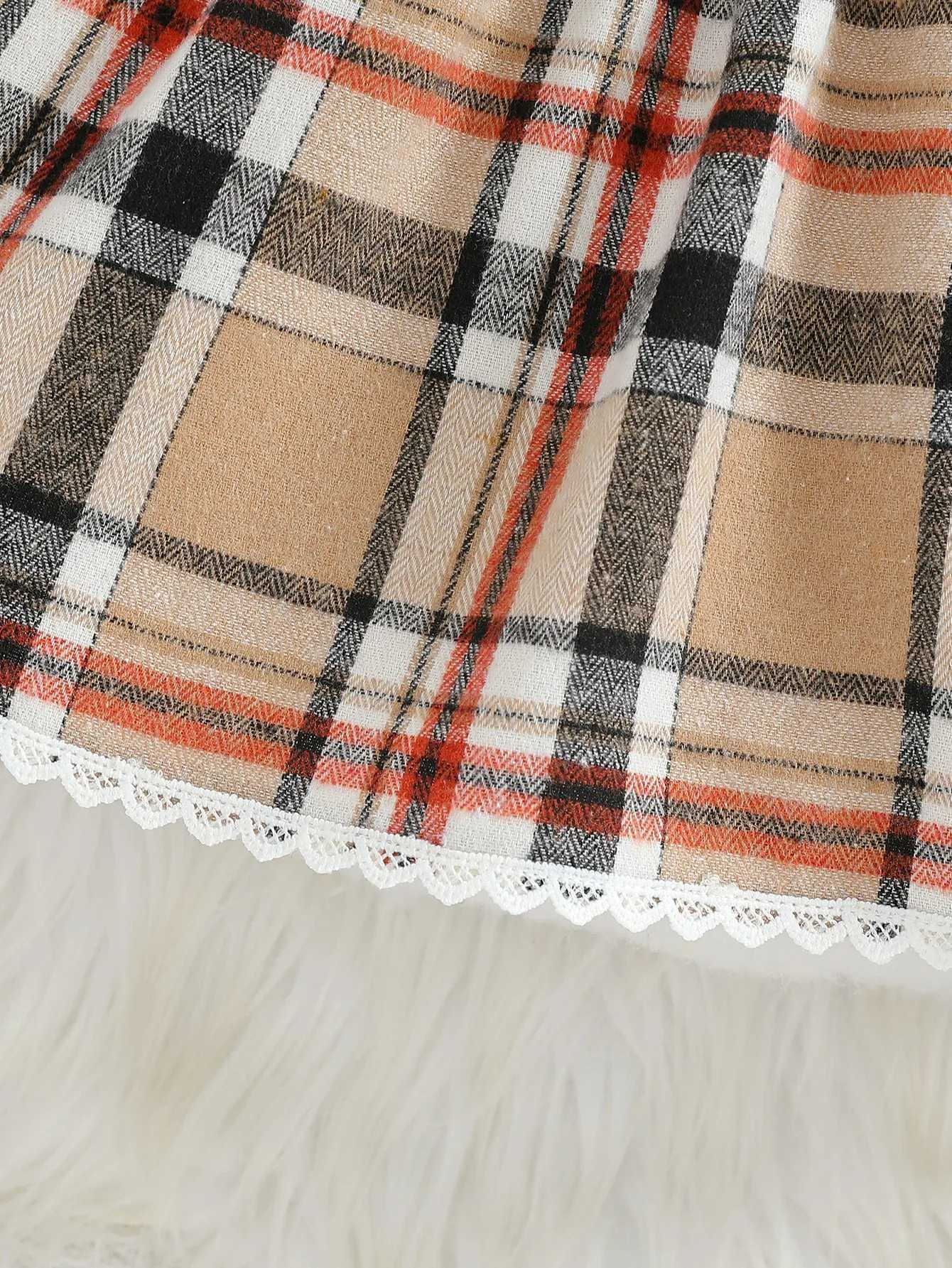 Baby Girls New Fashionable Plaid Patchwork Groove Lace Design Bow Dress and Headband W250811