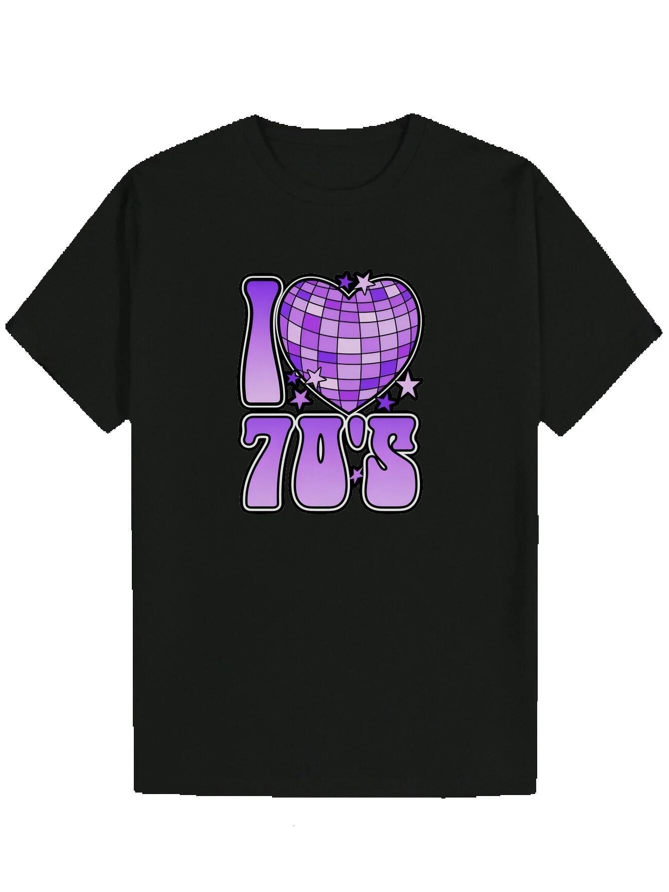 Men's Summer T-Shirt with "I Love the '70s" Print - Purple and Black, Crew Neck, Polyester, Regular Fit, Casual Wear| Vintageinspi