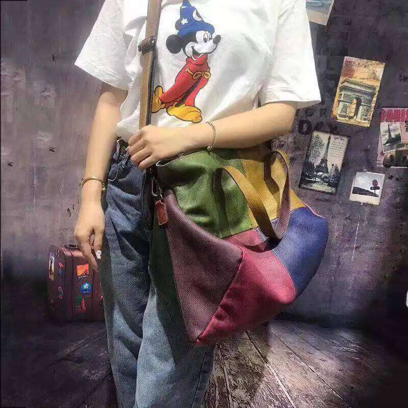 Oversized Cow Genuine Leather Patchwork Big Capacity Overnight Weekender 2025 Women Designer Slouchy Crossbody Bag