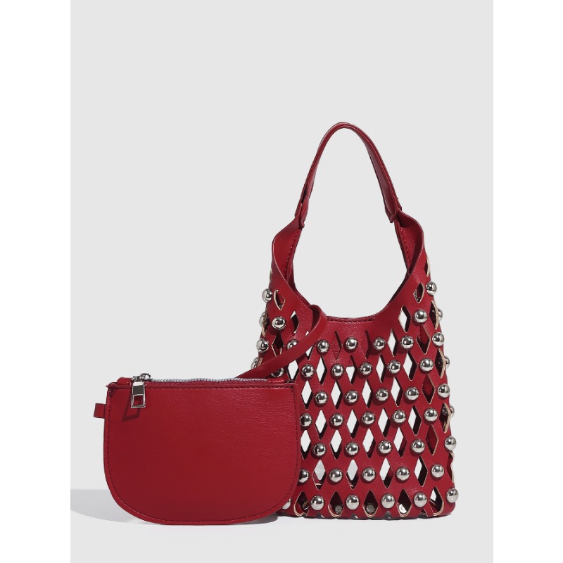 Hollow-Out Design Holiday Messenger Bag with Metal Rivets & Adjustable Strap