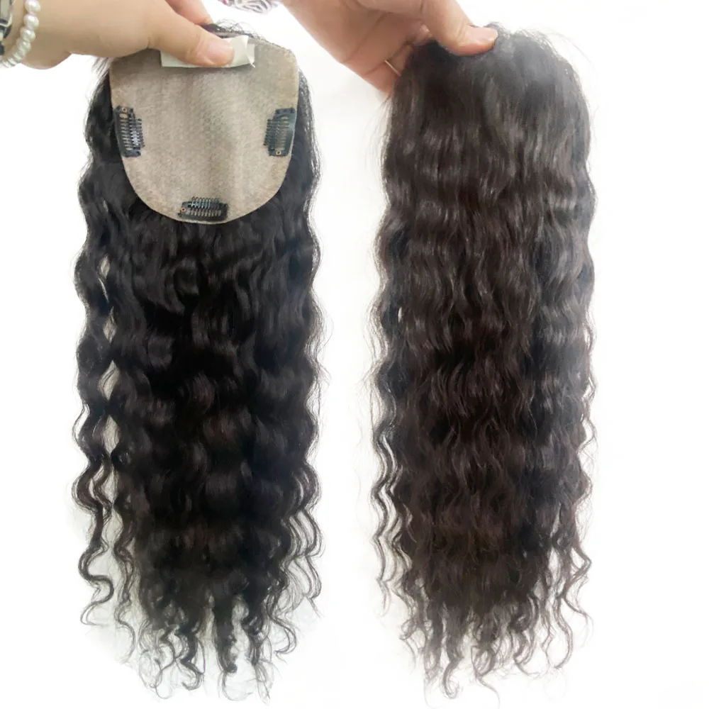 Silk Base Fake Skin Scalp brazilian Virgin Human Hair Women Topper with Clips In Hair Toupee Fine Hairpiece loose deep Wave curly Female