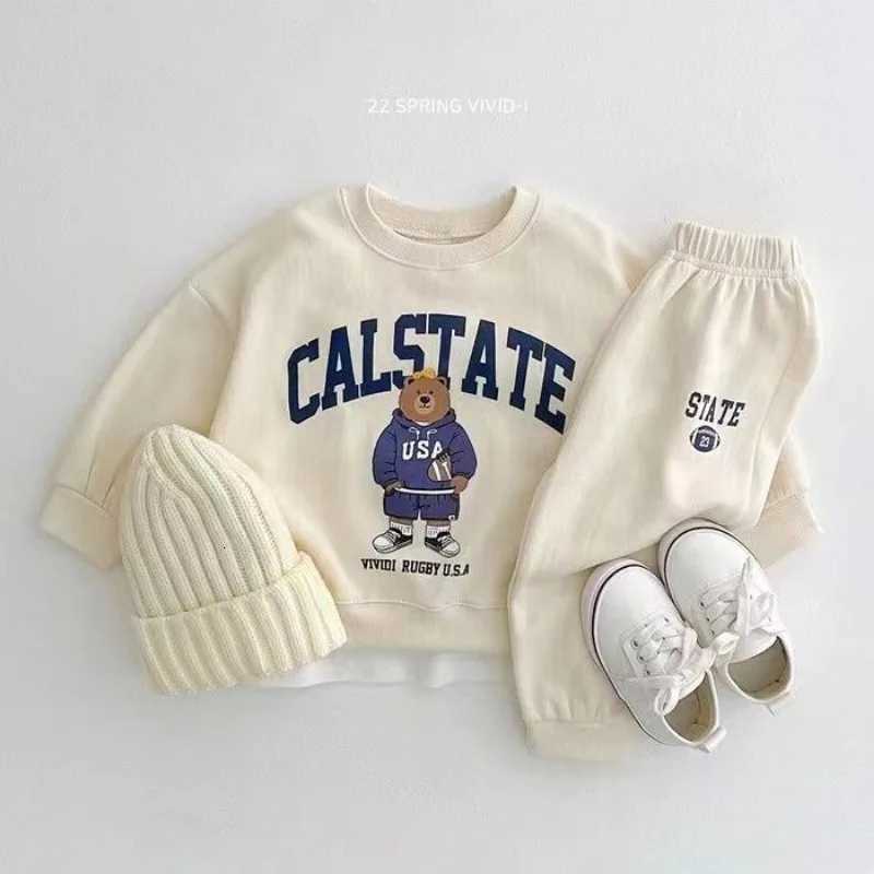 Winter Spring Baby Girls Boy Clothes Set Toddle Kid Cotton Embroidery Letter Sweatshirts Pullover Top and Pants 2 Pieces Suit Z250811