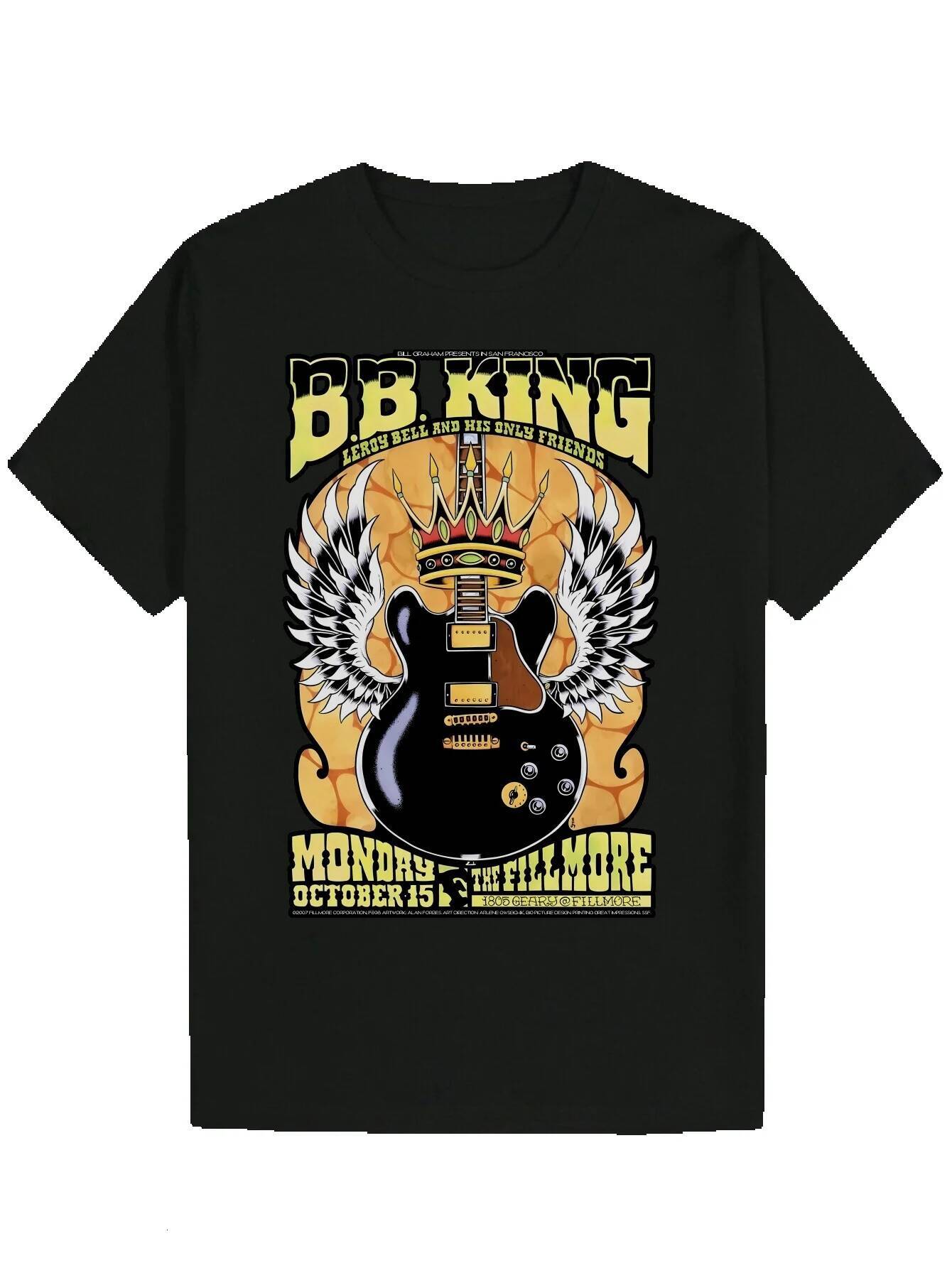Men's Summer Round Neck Polyester T-Shirt 'BBKING' Design - Black, Featuring Winged Guitar Pattern, Lightweight and Breathable, Suitabl