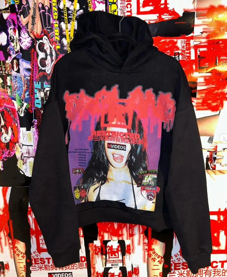 American retro hoodie personalized printed letter pattern pullover sweatshirt Y2K trendy hoodie sweatshirt high street ins 250804