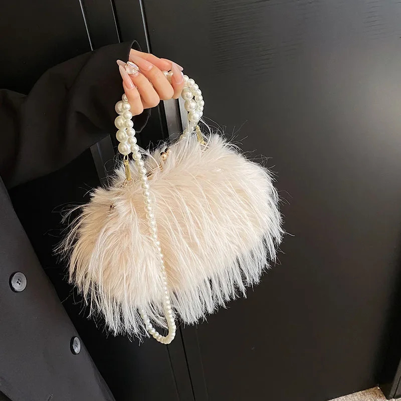 Small Soft Plush Beaded Shoulder Side Bag for Women Winter Fashion Trend n Handbags Clutch Bags 250811