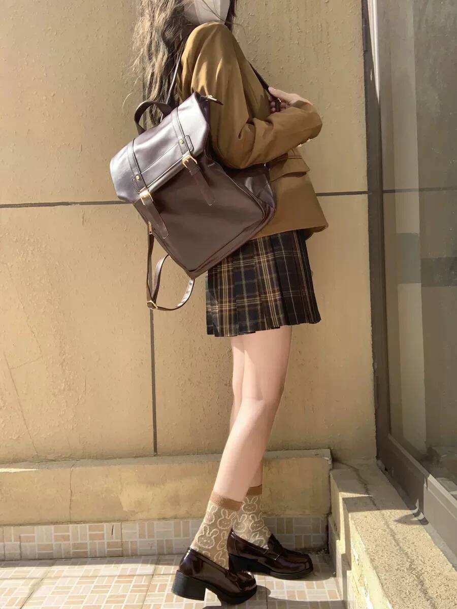 JIAERDI Vintage Brown Jk Backpacks Women High Street Preppy Style Pu Leather Mini Backpack Ladies Haruku Casual School Bag New high-quality