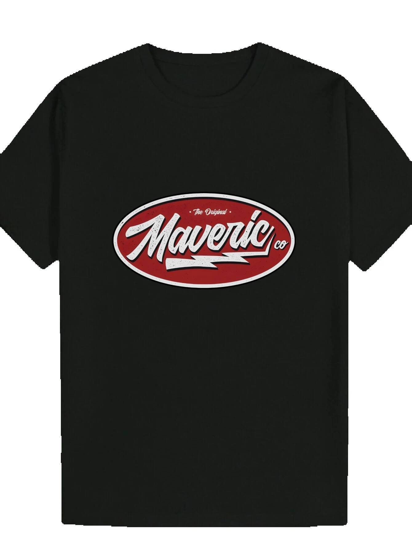 Men's Maverick Pattern Print T-Shirt - Black Short Sleeve Neck, Breathable Polyester, Machine Washable, Suitable for Casual Wear, Summer Daily Ro