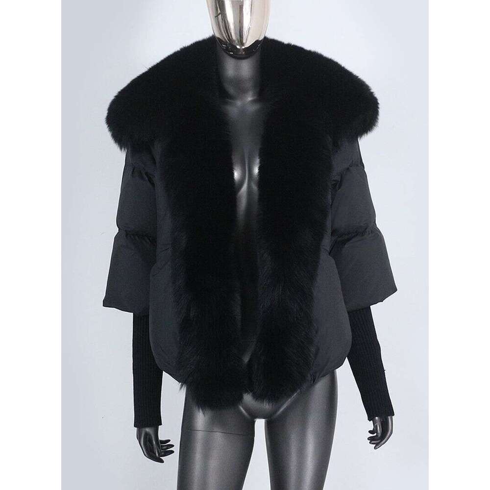Women's Clothing Jacket Fox Fur Collar Hos High End Atmosphere Warm Loose Slim Hot Styleoded Ribbed Sleeve
