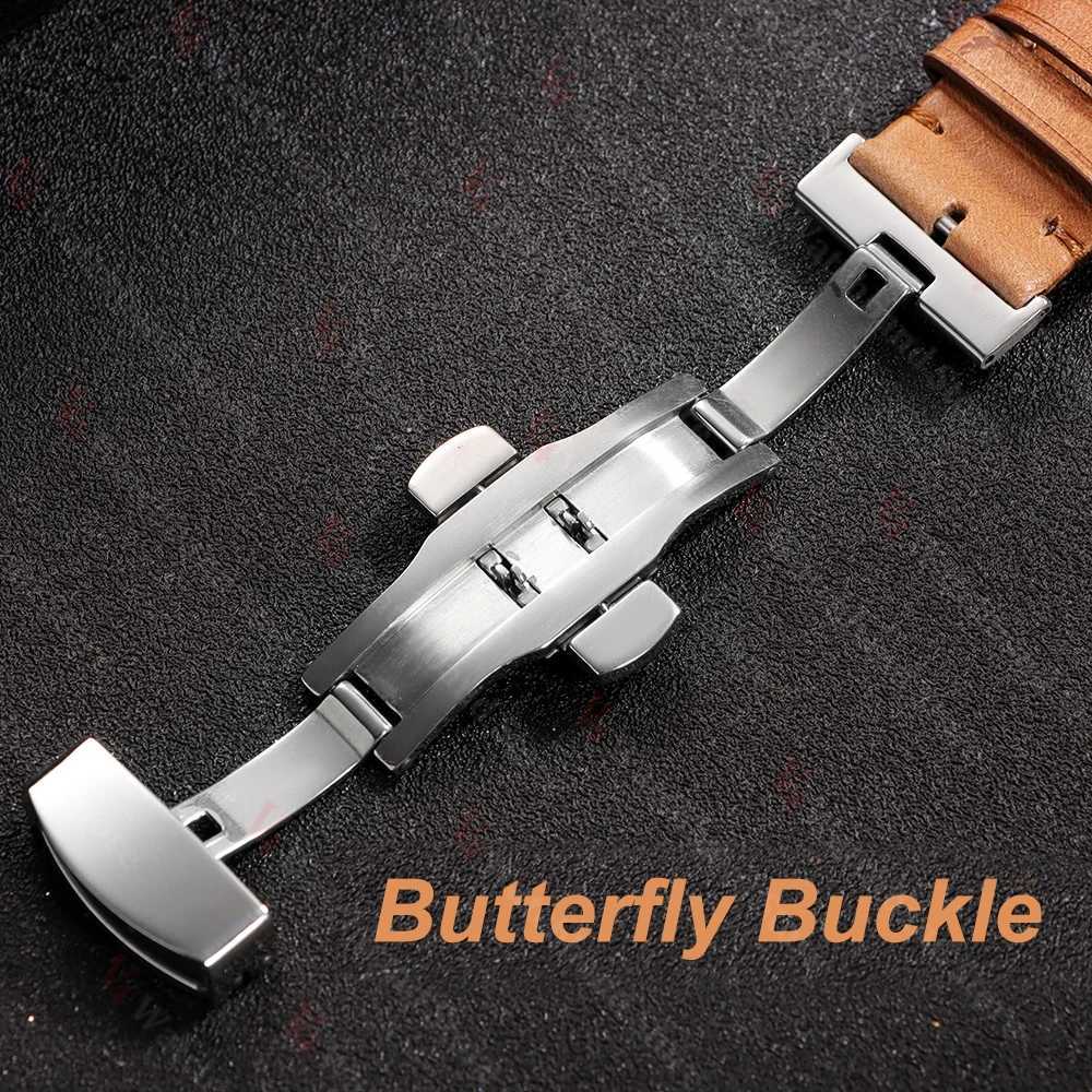 18/20/22mm Universal Genuine Cowhide Watch Band Butterfly Buckle Vintage Straps for Men Women Breathable Bracelet Belt Accessory W250811