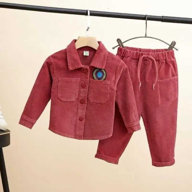 Childrens Set 2024 New Spring Autumn Boys Girls Korean Edition Fashion Corduroy Solid Color Polo Shirt+Pants Sports Set 0-4Y Z250811