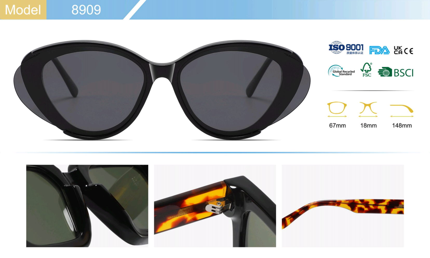 Trendy cat-eye sunglasses bold TR90 frames women men's UV400 protection anti-glare scratch-resistant shopping rooftop adjustable nose pads busine