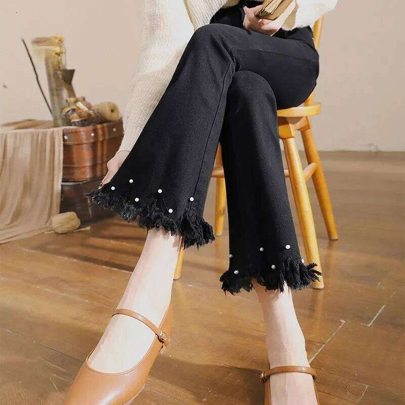 Denim Pants For Women Spring And Autumn Elastic Show Nine Points Trousers High Waist Korea Fashion Flared Jeans Female Casual
