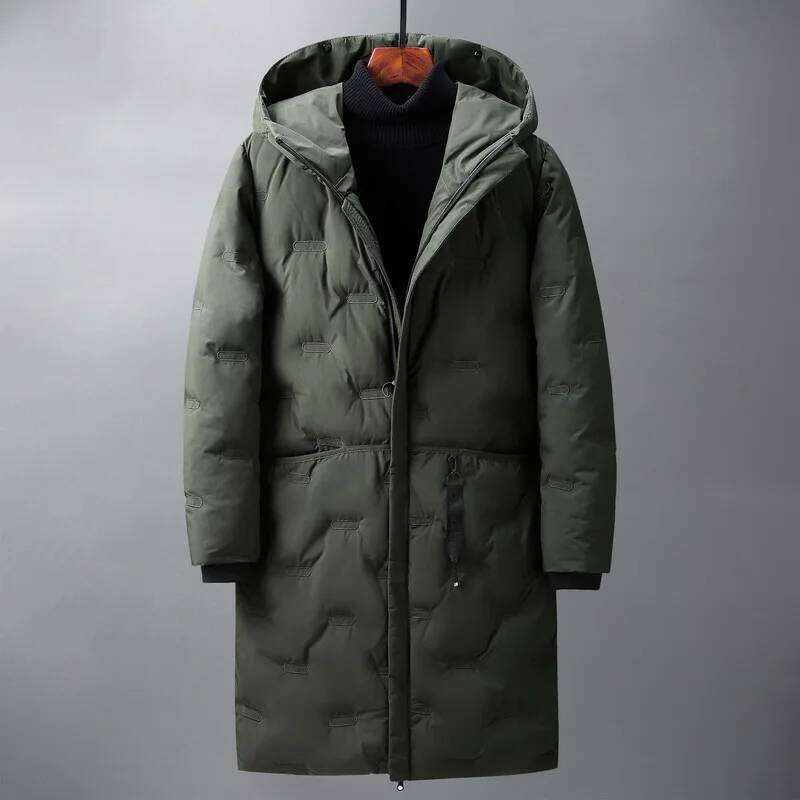 Men's Winter Long Thick Warm Casual Solid Slim Hooded Zipper Outwear Coats Overcoat Hat Fashion Down Jacket