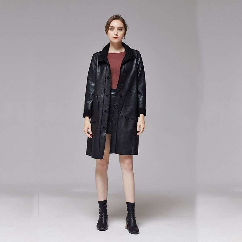 Women's Clothing Autumn And Winter New Leather Jackets Women, Mid Length PU Ladies Slim Fur Windbreaker For Women