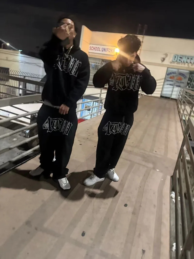 Harajuku streetwear men clothing Set style American letter print sportswear fashionable loose casual couple set 250809