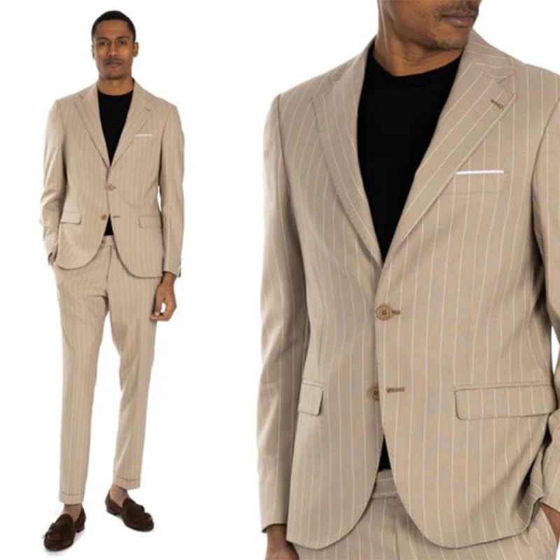 Fashion Stripe Men Suits Single Breasted 2 Pieces Jacket And Pants Groom Wedding Prom Party Set Formal Occasions Customized