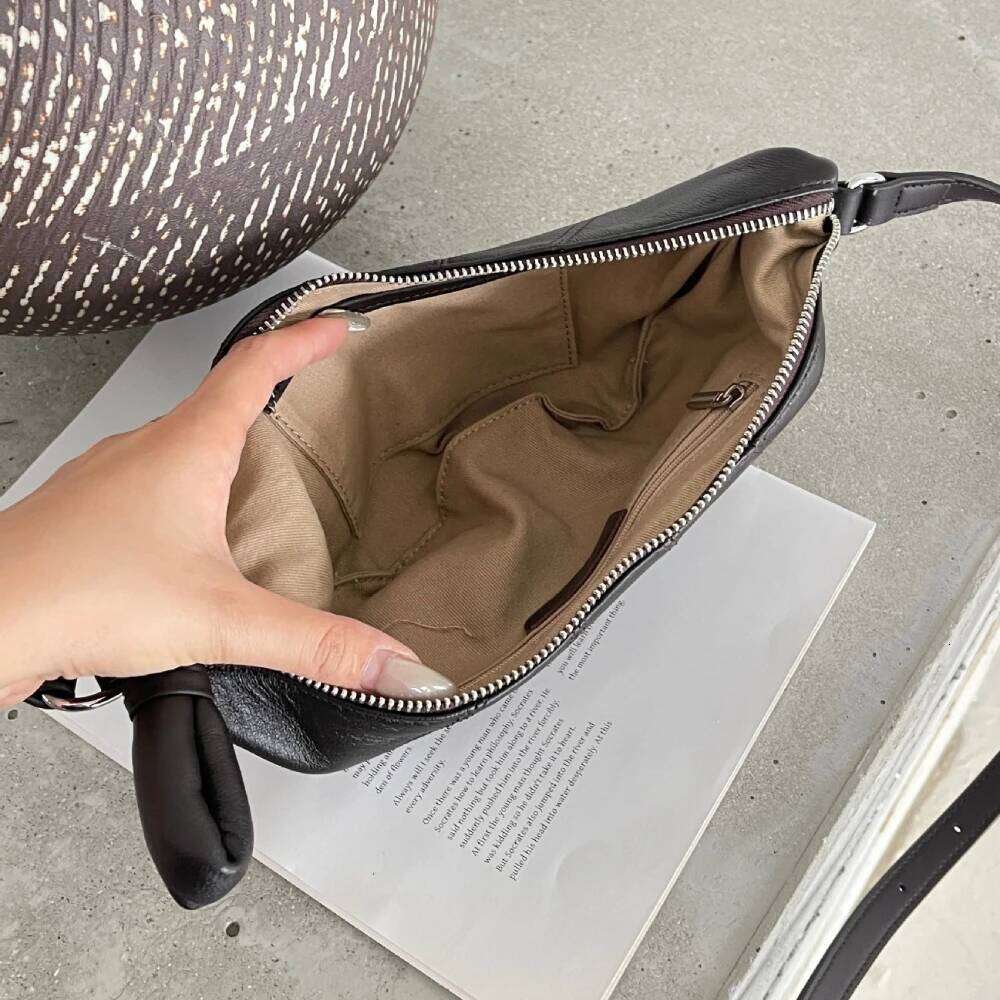 New Fashion Designer Croissant Flap Coffee Black Real Sheepskin Leather Women Crossbody High-end Female Shoulder Bag