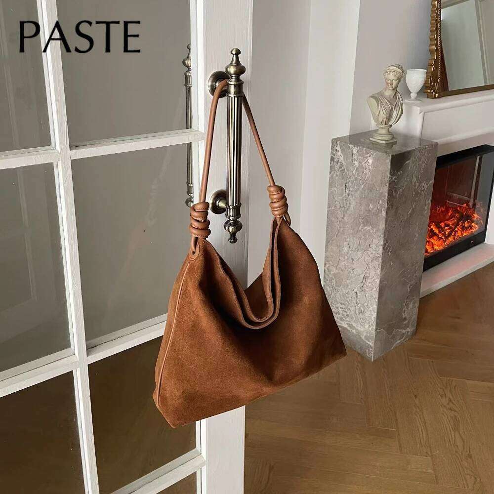 New Winter Big Capacity Slothful Tote First Layer Suede Cow Leather Women Handbag Original Design Chamois Single Shoulder Bag
